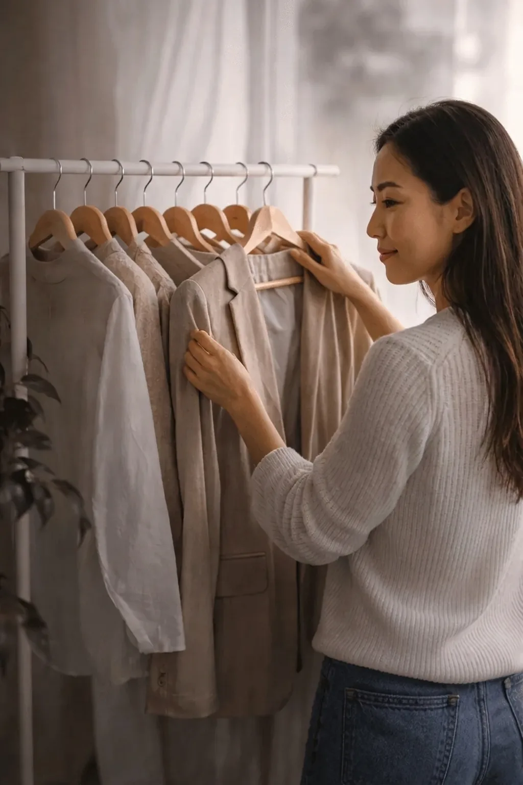 自然光の下でカメラに顔を向ける女性